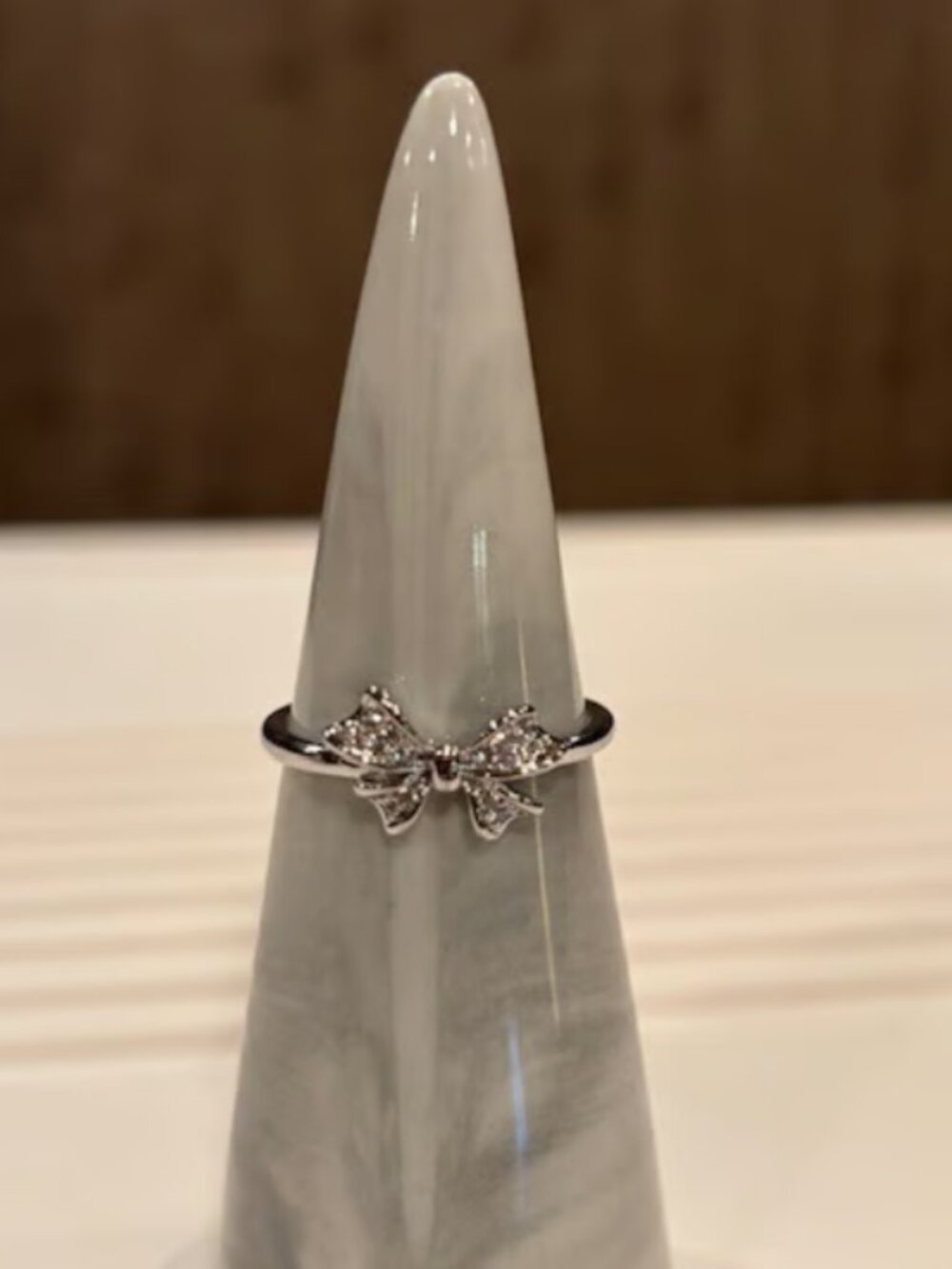 Rhodium Plated Dainty Bow Ring